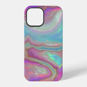 Coque iPhone 12 Pro Agate opale turquoise et rose