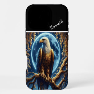 Coque iPhone 16 Pro Max Aigle d'or sous lune bleue