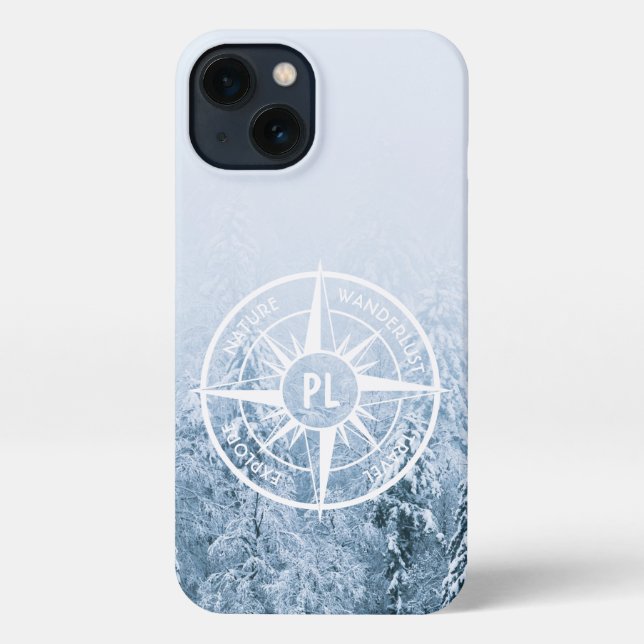 Coque iPhone Aiguille de compas monogramme forêt d'épinette d'h (Verso)