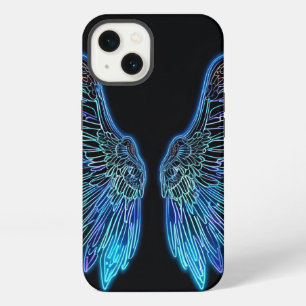 Etui iPhone 13 Ailes d'ange bleu néon et noir