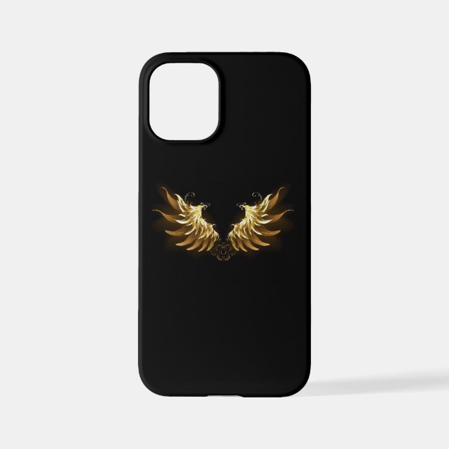 Coque iPhone Ailes d'Ange d'or sur arrière - plan noir (Verso)
