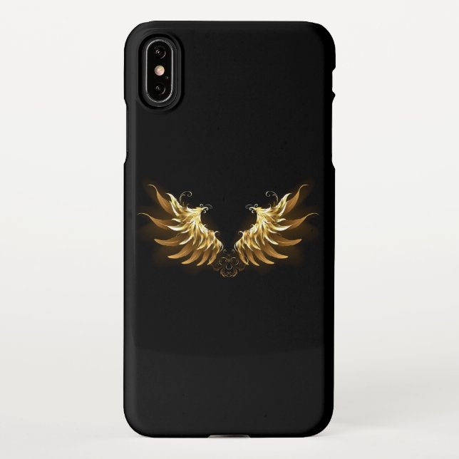 Coque iPhone Ailes d'Ange d'or sur arrière - plan noir (Dos)