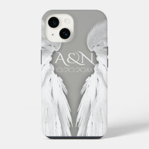Coque Pour iPhone 14 AILES D'ANGE Monogramme Élégant Gris
