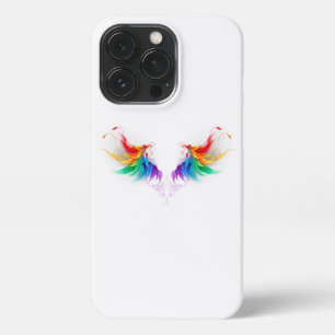 Etui iPhone 13 Pro Ailes fluffy arc-en-ciel