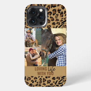 Etui iPhone 13 Pro Max Aimer la vie avec vous Imprimé léopard 3 Photo Mar