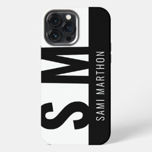 Etui iPhone 13 Pro Max Ajoutez vos initiales en gras Monogramme Noir & Bl