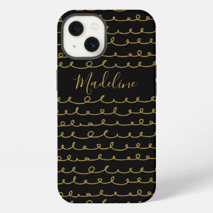 Etui iPhone 13 Ajoutez votre nom   Motif gribouillé or