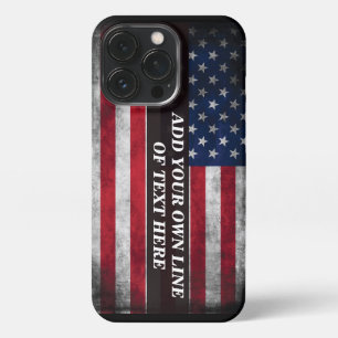 Etui iPhone 13 Pro Ajoutez votre texte sur le drapeau américain