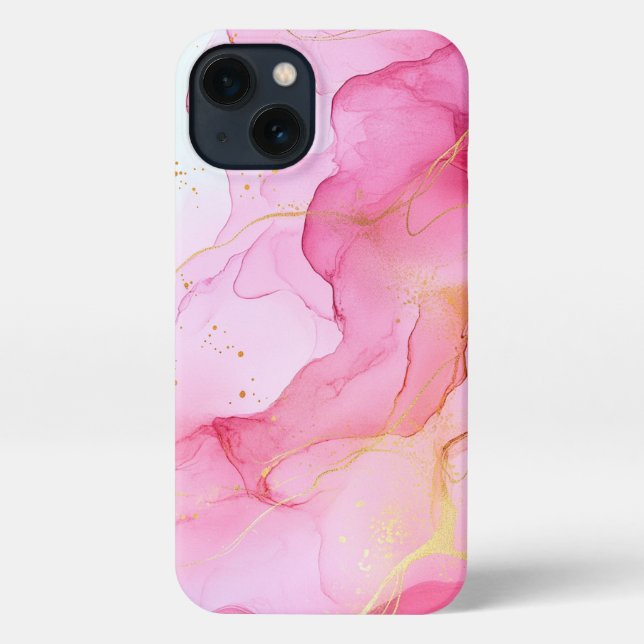 Coque iPhone alcool rose art girly or (Verso)