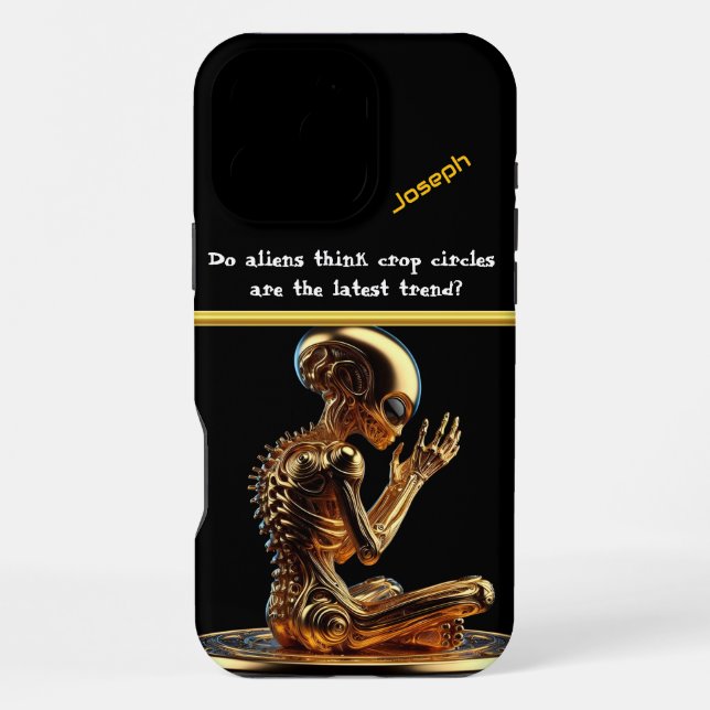Coque iPhone Alien Doré Contemple l'Existence (Verso)