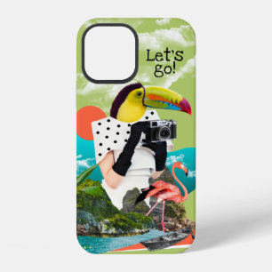 Coque iPhone 12 Allons-y Collage de voyage Cool Pop Art
