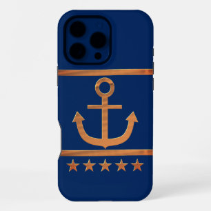 Coque iPhone 16 Pro Max ancre dorée sur fond bleu marine