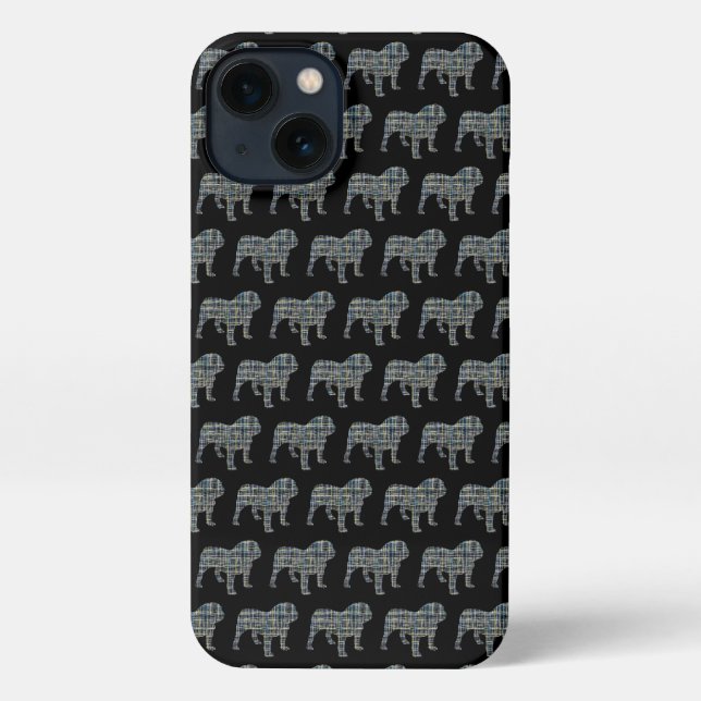 Coque iPhone Anglais Bulldog mignon Chien Grille Silhouette Noi (Verso)