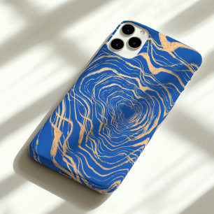Coque iPhone 16 Pro Max anneau jaune or faux luxueux en bleu royal