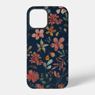 Coque iPhone 12 Antique aquarelle Imprimer floral sur marine