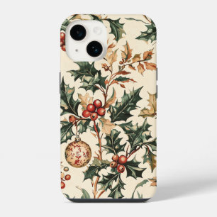 Coque Pour iPhone 14 Antique Rouge Vert Holly Bronze Ornement Hiver