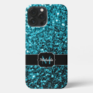 Etui iPhone 13 Pro Max Aqua bleu brillant faux parties scintillant scinti