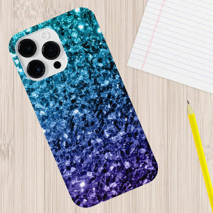 Coque iPhone 16 Pro Max Aqua bleu ombré faux paillettes scintille