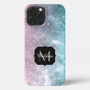 Etui iPhone 13 Pro Max Aqua bleu Rose mer galaxie abstrait Monogramme