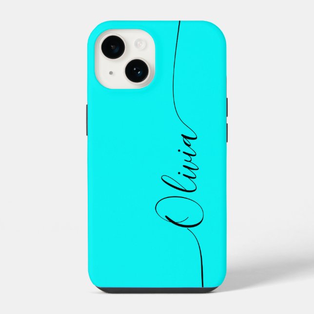 Coque iPhone Aqua Noir Élégant Calligraphie Script Nom (Verso)