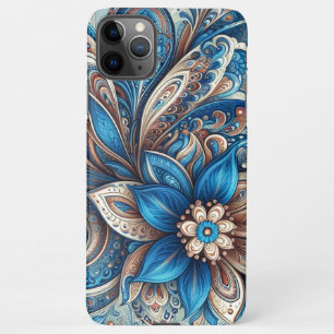 Coque iPhone 11Pro Max Aqua Turquoise Azure Blue Beige Paisley Art Motif