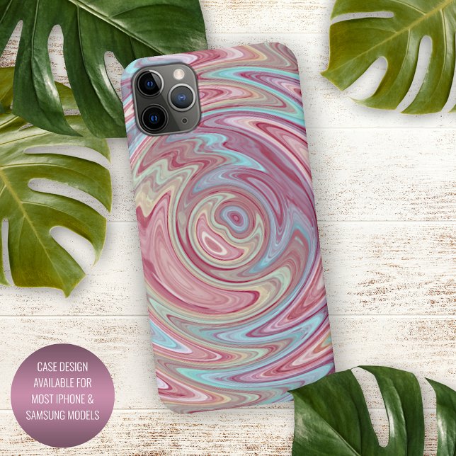 Coque iPhone Aqua Turquoise Blue Blush Pink Swirl Art (Créateur téléchargé)