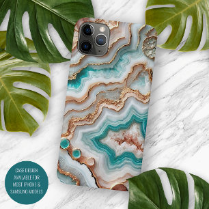 Coque iPhone 16 Pro Max Aqua Turquoise Blush Rose Or Marbre