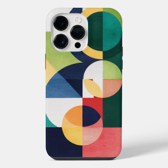 Coque iPhone Aquarelle Bauhaus - Boîtier de téléphone vert géom (Verso)