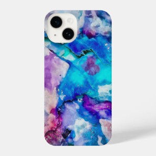 Coque Pour iPhone 14 Aquarelle bleu rose blanc Résumé