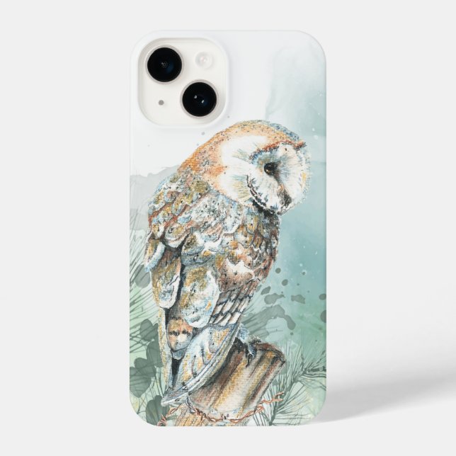 Coque iPhone Aquarelle Chouette Oiseau Faune Nature Art (Verso)