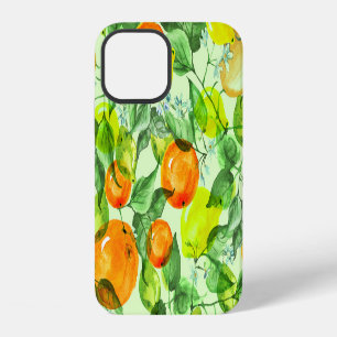 Coque iPhone 12 Aquarelle citrons, fleurs, agrumes motif.