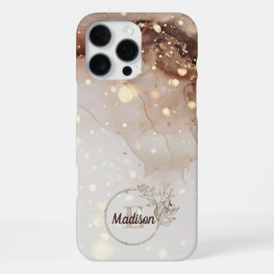 Coque iPhone 16 Pro Max Aquarelle en marbre avec accents de Parties scinti