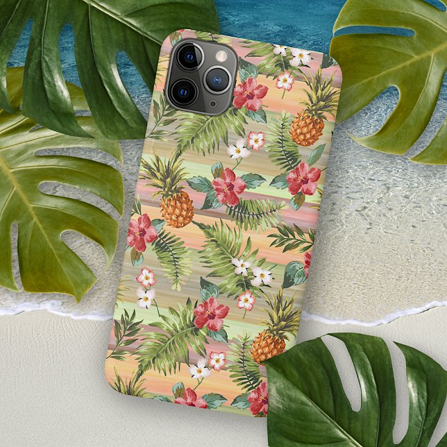 Coque iPhone Aquarelle florale d'ananas tropicale Motif (Créateur téléchargé)