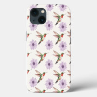 Aquarelle Hummingbird & Purple Daisy Motif