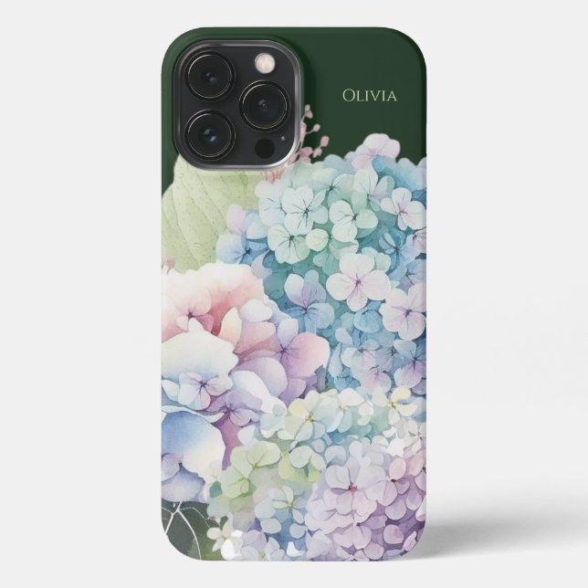 Coque iPhone Aquarelle Hydrangea Personnalisé Vert (Verso)