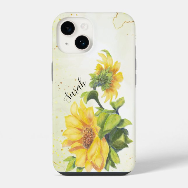 Coque iPhone Aquarelle joyeuse Fleurs de tournesol art Personna (Verso)