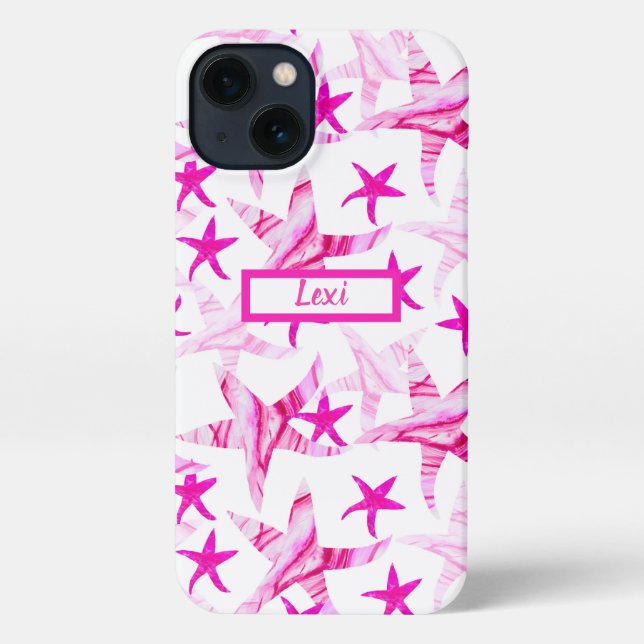 Coque iPhone Aquarelle rose silhouette de l'étoile de mer (Verso)