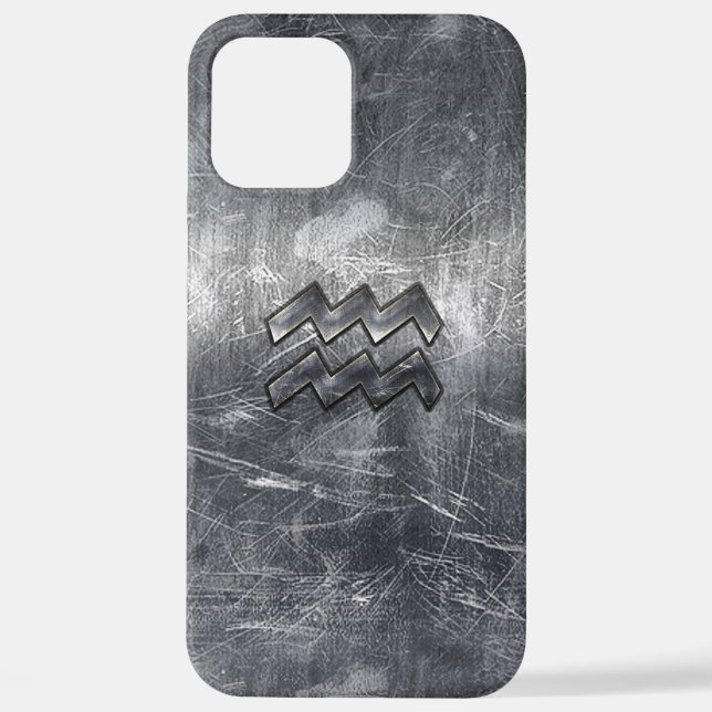Coque iPhone Aquarius Zodiac style acier argenté déprimé (Verso)