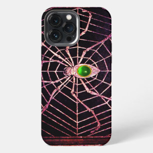 Etui iPhone 13 Pro Max ARAIGNÉE ET TOILE Émeraude verte Gemme,Noir