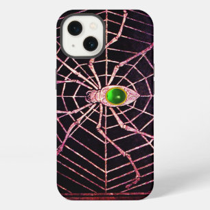 Etui iPhone 13 ARAIGNÉE ET TOILE Émeraude verte Gemme,Noir