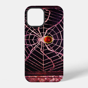 Coque iPhone 12 ARAIGNÉE ET TOILE Rubis Rouge Pierre Noire
