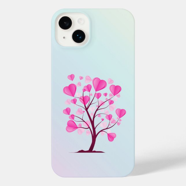 Coque iPhone Arbre d'amour Arbre de coeur Pastel rose Aquarelle (Verso)