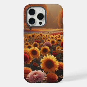 Arbres d'automne/champ avec chrysanthèmes
