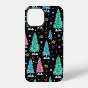 Coque iPhone 12 Arbres de Noël colorés sur l'illustration de la nu