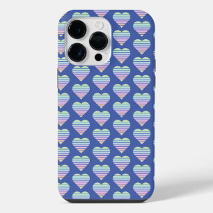 Coque Pour Pour iPhone 14 Pro Max Arc-en-ciel Coeur rayé Motif Pastel Amour bleu