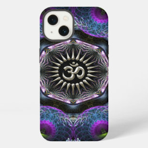 Etui iPhone 13 Argent Aum Hexagone Fantasy Fractales New-Age