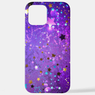 Coque iPhone 12 Pro Max Arrière - plan de feuille violet avec étoiles