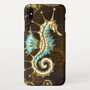 Coque iPhone XS Max Arrière - plan en bois avec cheval de mer mécaniqu