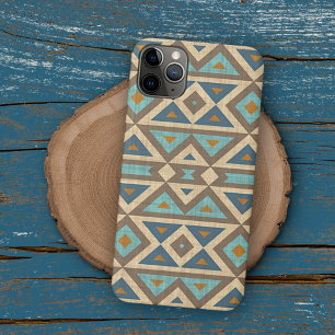 Coque iPhone 16 Pro Max Art amérindien turquoise orange marron sarcelle