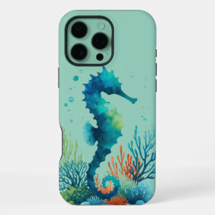 Coque iPhone 16 Pro Max art de hippocampe nautique/plage/côte